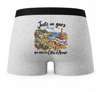 Boxer Homme Juste Un Gars Qui Aime Les Côtes-d'Armor | Caleçon Coton Gris Motif au Dos Coutures Plates S à 5XL | Idée Cadeau Costarmoricain Fête des Pères Noël