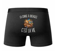 Boxer Homme La Course À Obstacles c’est la Vie | Caleçon en Coton Noir avec Motif au Dos et Coutures Plates | S à 5XL | Cadeau Trailer Anniversaire Fête des Pères
