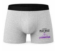 Boxer Homme La Vie est Plus Belle avec la Gymnastique | modèle 1 | Caleçon Coton Gris Motif Devant Coutures Plates S à 5XL | Idée Cadeau Gymnaste Fête des Pères Noël