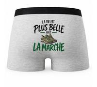 Boxer Homme La Vie est Plus Belle avec la Marche | modèle 2 | Caleçon Coton Gris Motif au Dos Coutures Plates S à 5XL | Idée Cadeau Marcheur Fête des Pères Noël