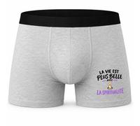 Boxer Homme La Vie est Plus Belle avec la spiritualité | modèle 2 | Caleçon Coton Gris Motif Devant Coutures Plates S à 5XL | Idée Cadeau Fête des Pères Noël