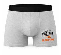 Boxer Homme La Vie est Plus Belle avec Le Ball-Trap | modèle 2 | Caleçon Coton Gris Motif Devant Coutures Plates S à 5XL | Idée Cadeau Fête des Pères Noël