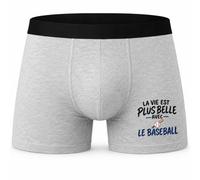 Boxer Homme La Vie est Plus Belle avec Le Baseball | modèle 1 | Caleçon Coton Gris Motif Devant Coutures Plates S à 5XL | Idée Cadeau Fête des Pères Noël