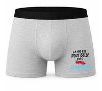 Boxer Homme La Vie est Plus Belle avec Le Bobsleigh | Caleçon Coton Gris Motif Devant Coutures Plates S à 5XL | Idée Cadeau Fête des Pères Noël
