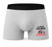 Boxer Homme La Vie est Plus Belle avec Le canicross | Caleçon Coton Gris Motif Devant Coutures Plates S à 5XL | Idée Cadeau Fête des Pères Noël