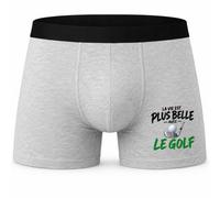 Boxer Homme La Vie est Plus Belle avec Le Golf | modèle 1 | Caleçon Coton Gris Motif Devant Coutures Plates S à 5XL | Idée Cadeau Golfeur Fête des Pères Noël