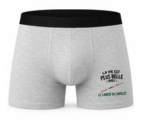 Boxer Homme La Vie est Plus Belle avec Le Lancer du Javelot | Caleçon Coton Gris Motif Devant Coutures Plates S à 5XL | Idée Cadeau Athlète Fête des Pères Noël