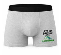 Boxer Homme La Vie est Plus Belle avec Le Semi-Marathon | Caleçon Coton Gris Motif Devant Coutures Plates S à 5XL | Idée Cadeau Coureur Fête des Pères Noël