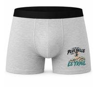Boxer Homme La Vie est Plus Belle avec Le Trail | Caleçon Coton Gris Motif Devant Coutures Plates S à 5XL | Idée Cadeau Traileur Fête des Pères Noël