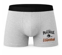 Boxer Homme La Vie est Plus Belle avec l'équitation | modèle 2 | Caleçon Coton Gris Motif Devant Coutures Plates S à 5XL | Idée Cadeau Cavalier Fête des Pères Noël