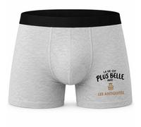 Boxer Homme La Vie est Plus Belle avec Les antiquités | modèle 2 | Caleçon Coton Gris Motif Devant Coutures Plates S à 5XL | Idée Cadeau Antiquaire Fête des Pères Noël