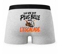 Boxer Homme La Vie est Plus Belle avec l'escalade | modèle 2 | Caleçon Coton Gris Motif au Dos Coutures Plates S à 5XL | Idée Cadeau Grimpeur Fête des Pères Noël