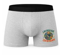 Boxer Homme L'astrologie C'est ma thérapie | Caleçon en Coton Gris avec Motif Devant et Coutures Plates | Taille L | Cadeau Anniversaire Fête des Pères