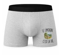 Boxer Homme Le Limousin c’est la Vie | Caleçon en Coton Gris avec Motif Devant et Coutures Plates | S à 5XL | Cadeau Anniversaire Fête des Pères