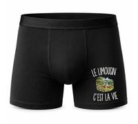 Boxer Homme Le Limousin c’est la Vie | Caleçon en Coton Noir avec Motif Devant et Coutures Plates | S à 5XL | Cadeau Anniversaire Fête des Pères