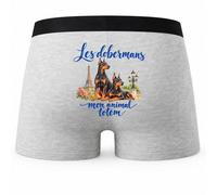 Boxer Homme Les Dobermans, Mon Animal Totem | Caleçon en Coton Gris avec Motif au Dos et Coutures Plates | S à 5XL | Cadeau Propriétaire de Chien Anniversaire Fête des Pères