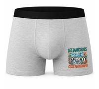 Boxer Homme Les manchots C'est ma thérapie | Caleçon en Coton Gris avec Motif Devant et Coutures Plates | Taille M | Cadeau Anniversaire Fête des Pères