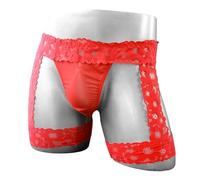 Boxer Homme,Men's Underwear | sous-vêtements en Dentelle pour Hommes Mode décontractée String séduisant Pochette et guêtre Plate - élégance Masculine sans compromis (Red, XXL)
