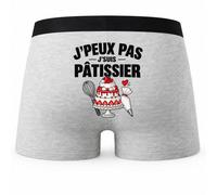 Boxer Homme Pâtissier J'peux Pas | Caleçon Coton Gris Motif au Dos Coutures Plates S à 5XL | Idée Cadeau Pâtisserie Fête des Pères Noël