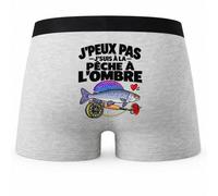 Boxer Homme Peche A l Ombre J'peux Pas | Caleçon Coton Gris Motif au Dos Coutures Plates S à 5XL | Idée Cadeau Fête des Pères Noël