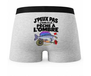 Boxer Homme Peche A l Ombre J'peux Pas | Caleçon Coton Gris Motif au Dos Coutures Plates S à 5XL | Idée Cadeau Fête des Pères Noël