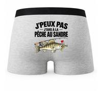 Boxer Homme Pêche au Sandre J'peux Pas | Caleçon Coton Gris Motif au Dos Coutures Plates S à 5XL | Idée Cadeau Pêcheur Fête des Pères Noël