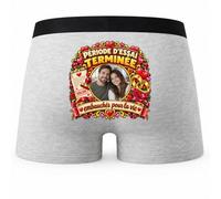 Boxer Homme Période d'Essai Terminée Embauchés pour la Vie Personnalisable avec Votre Photo | Caleçon Coton Gris Motif au Dos Coutures Plates S à 5XL | Idée Cadeau Couple Fête des Pères Noël