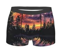 Boxer Homme Pleine Lune Étoiles Lac Naturel Caleçon Boxeur Confortables Boxer Shorts Respirants Boxers Shorty pour Gym Sport Adaptés À Toutes Occasions S