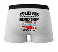 Boxer Homme Road Trip J'peux Pas | Caleçon Coton Gris Motif au Dos Coutures Plates S à 5XL | Idée Cadeau Voyageur Fête des Pères Noël