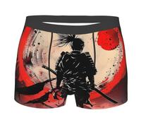 Boxer Homme Samouraï Japonais Lune Rouge Noir Abstrait Boxer Shorts Confort Boxers Shorty Confortables sous-Vêtements pour Adaptés À Toutes Occasions Sport Gym L