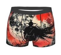 Boxer Homme Samouraï Japonais Lune Rouge Noir Abstrait Caleçon Boxeur Doux sous-Vêtements Confortables Boxers Shorty pour Sport Adaptés À Toutes Occasions Gym L