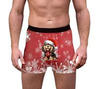 Boxer Homme Sexy Noel - Culottes festives imprimées de Flocons de Neige et de Rennes Douces et Respirantes Confortables et Extensibles avec Ceinture élastique pour Un Usage Quotidien (Red S)
