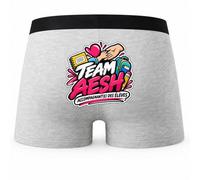 Boxer Homme Team AESH accompagnant(e) des élèves | Caleçon Coton Gris Motif au Dos Coutures Plates S à 5XL | Idée Cadeau Fête des Pères Noël