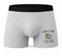 Boxer Homme Thonon-Les-Bains c’est la Vie | Caleçon en Coton Gris avec Motif Devant et Coutures Plates | S à 5XL | Cadeau Thononais Anniversaire Fête des Pères