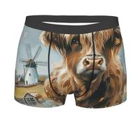 Boxer Homme Vache des Highlands Fleurs Blanches Moulin À Vent Et Chalet Gris sous-Vêtements Confort Boxers Shorty Doux Caleçon Boxeur pour Adaptés À Toutes Occasions Sport Gym XXL
