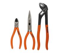Boxer Jeu de pinces 3 pièces - pince multiprise 250 mm, pince coupante diagonale 175 mm, pince à bec long 170 mm - acier carbone, mâchoires trempées 42 HRC, poignées isolées, garantie 5 ans