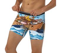 Boxer long pour homme - Animaux sur l'arche de Noé Sous-vêtement flottant avec bande élastique, Noir/blanc, XXL