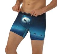 Boxer long pour homme - Ciel nocturne et lune dauphin avec bande élastique, Noir/blanc, XL