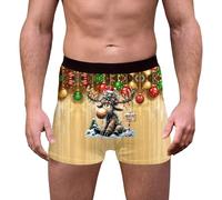 Boxer Noel Homme, Culottes festives imprimées de Flocons de Neige et de Rennes Douces et Respirantes Confortables et Extensibles avec Ceinture élastique pour Un Usage Quotidien (Khaki S)