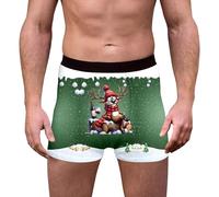 Boxer Noel Homme, sous-vêtements festifs à imprimé Rennes Motif Flocons de Neige Slips Confortables Doux et Respirants pour Un Usage Quotidien (Dark Green L)