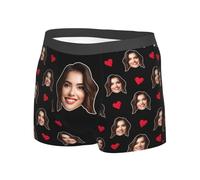 Boxer personnalisé pour homme avec photo de visage de petite amie, épouse, cadeau de Saint-Valentin pour lui, petit ami, mari, Style F., S/taille courte