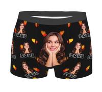 Boxer personnalisé pour homme - Sous-vêtements personnalisés avec photo - Cadeaux pour la Saint-Valentin, petit ami, mari, lui, Amour orange chaud, L