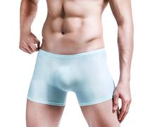 Boxer pour homme 3XL, short rétro, en soie glacée, respirant, ultra léger, rafraîchissant, sous-vêtement de sport confortable et très élastique, sous-vêtement érotique pour homme, bleu clair, XXL
