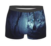 Boxer pour homme aux yeux bleus loup avec sous-vêtements de neige, short élastique doux, adapté pour les loisirs, le sport et les affaires, Noir , S