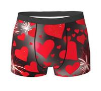 Boxer pour homme avec imprimé feux d'artifice et de cœurs rouges, noir, X-Large