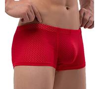 Boxer pour homme avec poche pour balles - Œillets - Soutien sportif - Taille basse - Amélioration des renflements - Respirant et confortable - Classique, Rouge, L