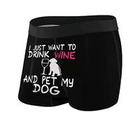 Boxer pour Homme Je Veux Juste Boire du Vin Et Caresser Mon Chien Boxer Homme Doux sous-Vêtement Durabilité Caleçon pour Hommes Sports pour Petit Ami Anniversaire M