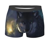Boxer pour homme Le loup et la lune - Short élastique - Convient pour les loisirs, le sport et les affaires, Noir , S