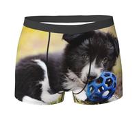 Boxer pour Homme, Motif Border Collie, Chiot, Bordure Noire, Confortable, Doux et Extensible