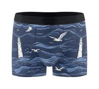 Boxer pour Homme Phare De Night Wave Seagull sous-Vêtement Doux Boxer Homme Respirant Boxeur Extensible pour Élastique Adaptés À Toutes Occasions Anniversaire S